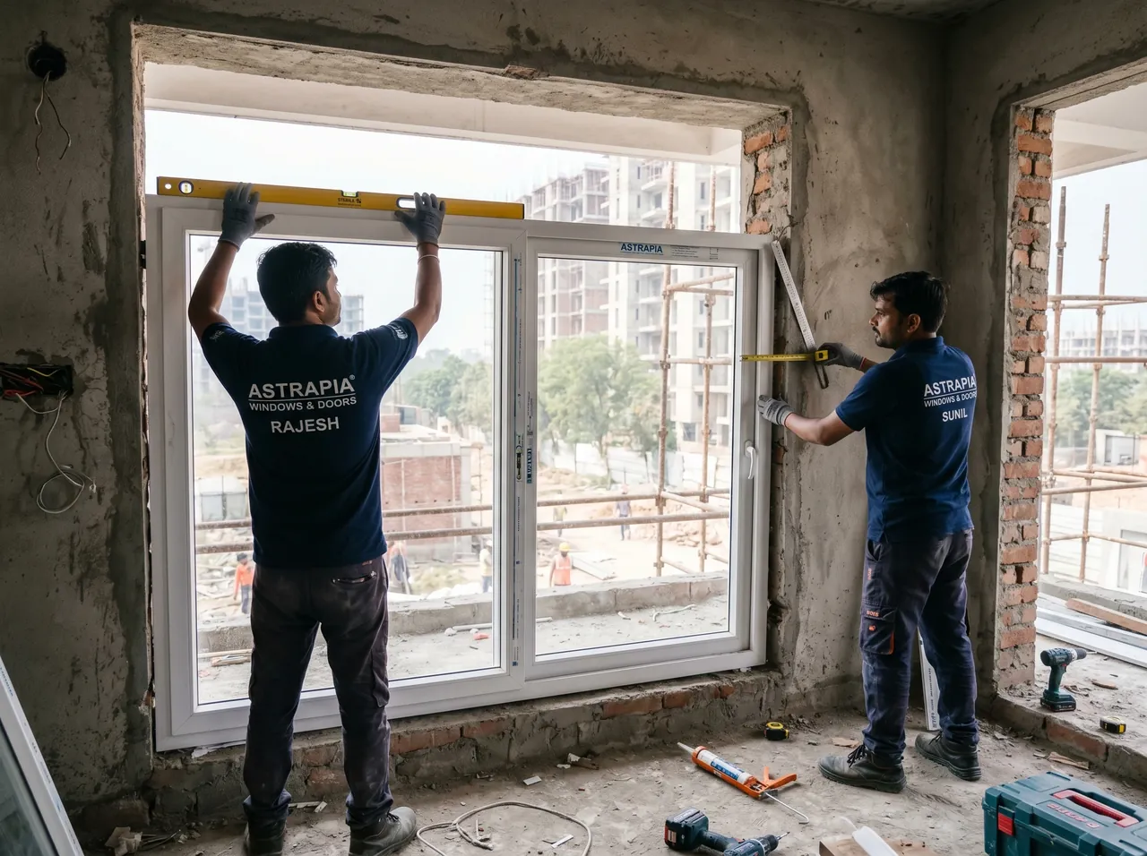 Astrapia installation team fitting a uPVC window